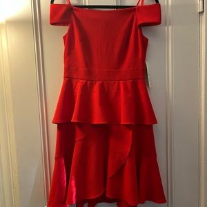 Eliza J Tiered Red Off the Shoulder Dress